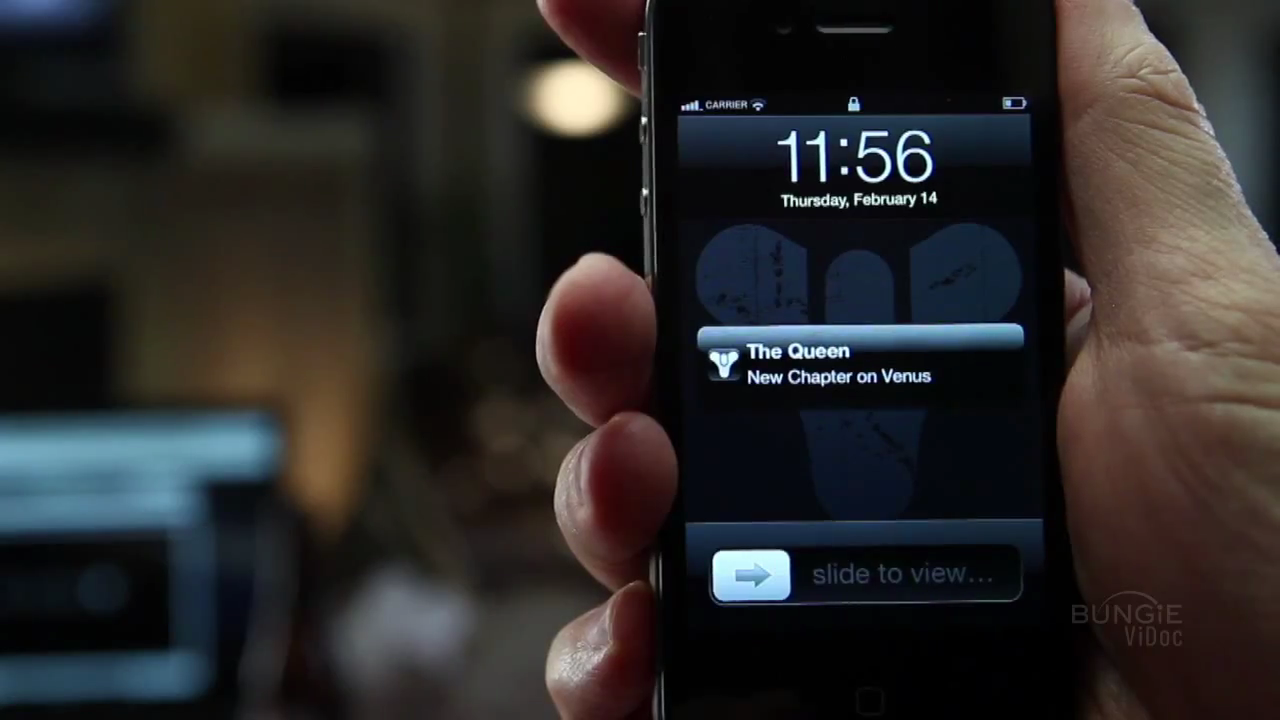 Here we see a bit of mobile integration, with a notification of a new Destiny chapter in the Venus location entitled "The Queen". Swiping the notification brings up the next screen with more information about the chapter.