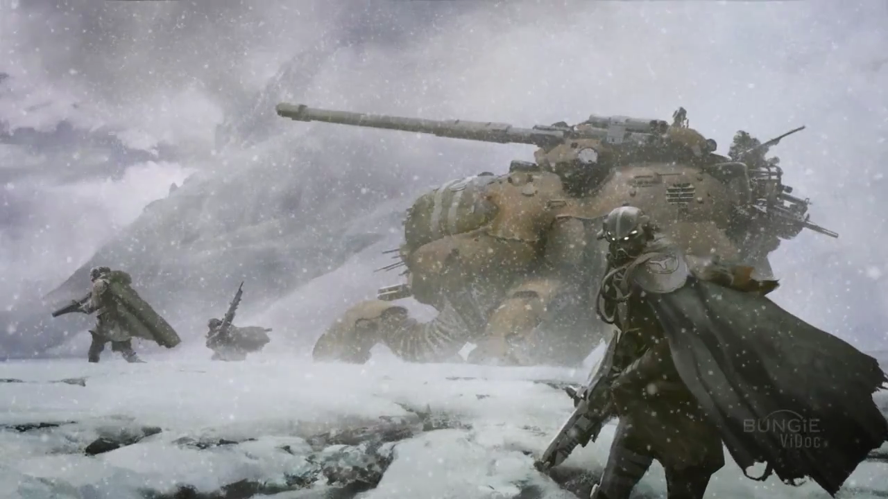The first image released again, showing the Fallen, a spider tank, and, if IGN is to be believed, a four-armed spider pirate in the distance, riding the tank.