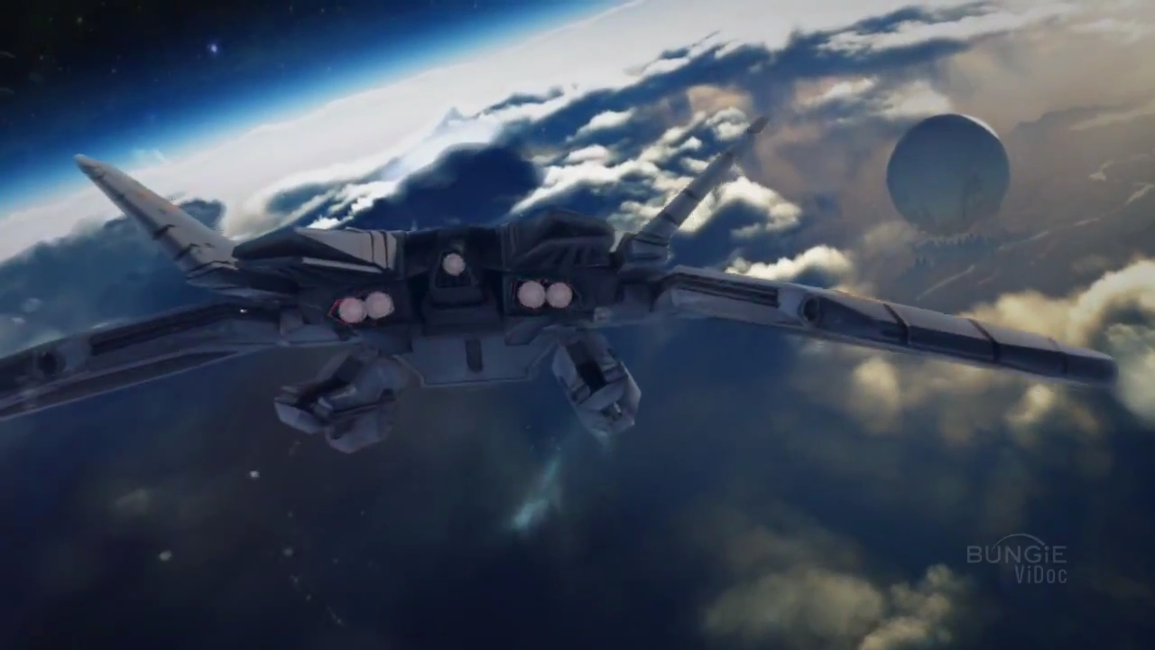 A rearview of the spacecraft shows more than a passing resemblance to the fighters flown by Spartans in Halo: Reach.