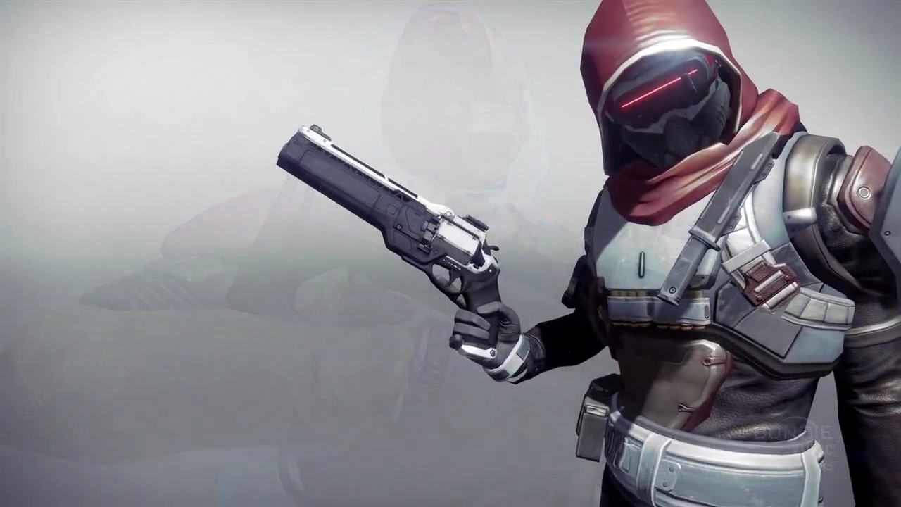 This Guardian's weapon almost seems like an archaic revolver, a stark contrast to the Cylon-like visor.