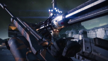 Player reloads a sniper rifle at the Archer's Line location on the Moon.